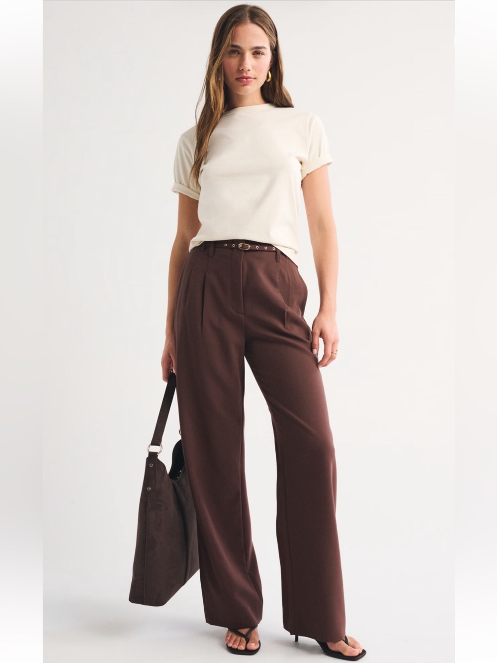 Abercrombie & Fitch High-Waist Wide-Leg Pants in Caramel